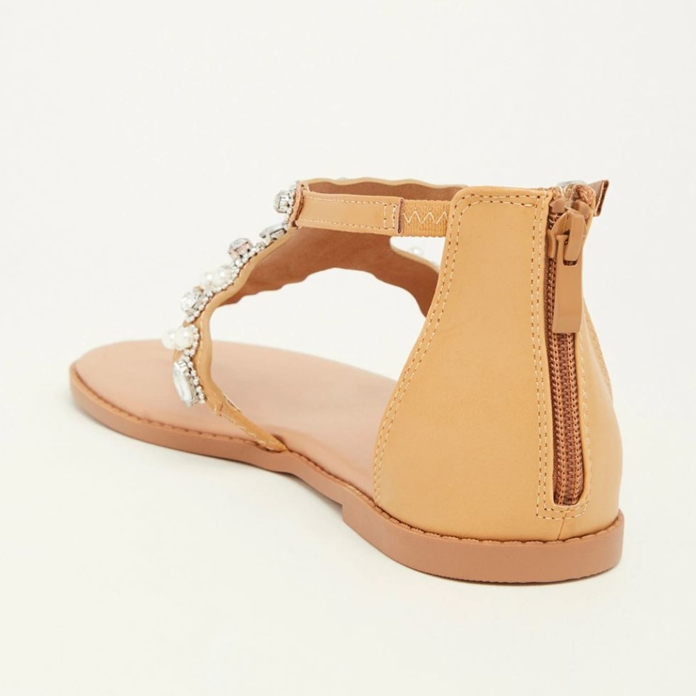 Torrid Tan Faux Leather Rhinestone Sandal T-Strap - Picture 2 of 8